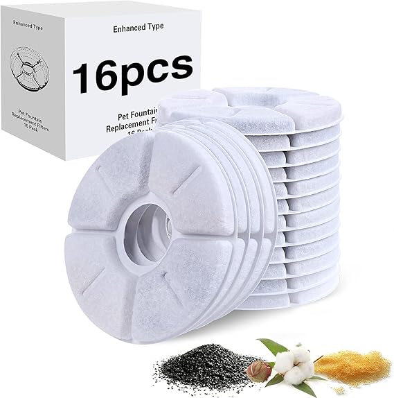 Cat Water Fountain Filters, 16pcs 5 inch Universal Type Round 8 Grid
