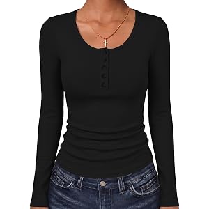 ANRABESS Womens Long Sleeve Shirts Thermal Fleece Tops | Henley Neck Dressy Business Casual Work T-Shirts, Fall Winter Soft W