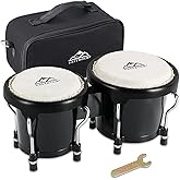 EASTROCK Bongo Drum 4&rdquo; and 5&rdquo; Bongos Set for Adults Beginners Professionals Tunable Wood Hand Drum Percussion Instruments With Tuning Wrench (Black)