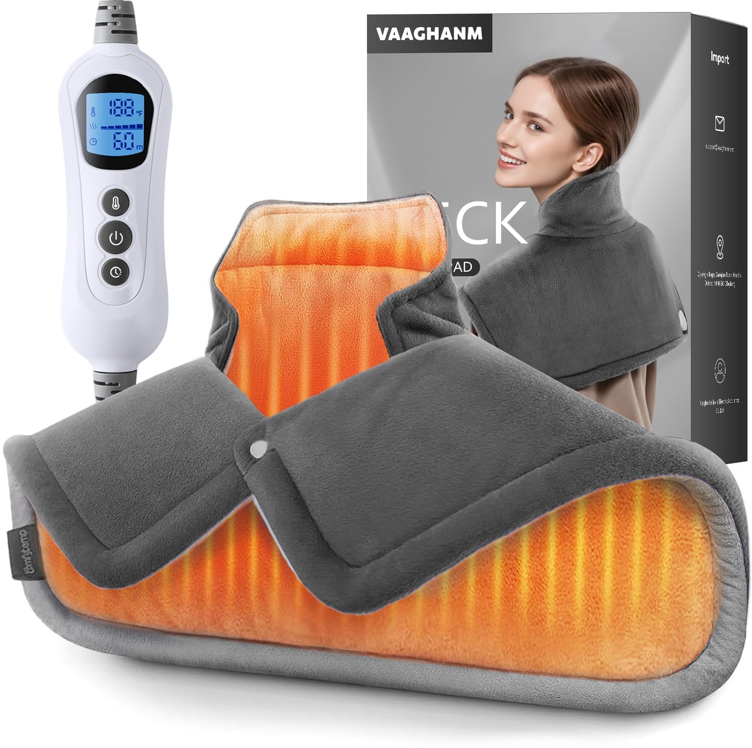 Photo 1 of VAAGHANM Heating Pad: Electric Heat Pad for Neck & Shoulders & Back - Heated Wrap Weighted Instant Heating Pads-6 Heat Options & 6 Auto Timer Mode - Gift for Mom Women