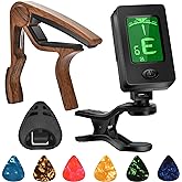 Guitar Capo, Guitar Picks, Guitar Accessories with Tuner, Capo for Acoustic Guitar, Bass, Buzzing-Free, Quick Release, Tuner Clip on for Guitar, Violin, Bass, Ukulele Chromatic, Rosewood
