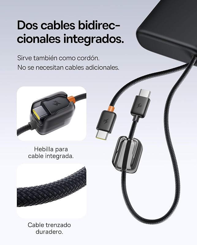 FC41 145W 25000mAh Powerbank Laptop Schnellladen Power Bank mit 2 integrierte USB-C Kabel Externe Handyakkus für MacBook Pro, iPhone 17/16/15, DELL, HP, SteamDeck, Samsung, Negro