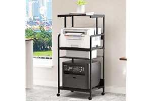 Arbuxzuy 4 Tier Printer Stand with Storage Shelf, Large Tall Printer Cart with Wheels, Mobile Printer Table for Home Office, Adjustable Stands for Printer Heat Press Scanner Fax (Black)