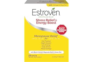 Estroven Stress Relief & Energy Boost for Menopause Relief - 28 Ct. - Clinically Proven Ingredients Provide Stress & Energy Support + Night Sweats & Hot Flash Relief - Drug-Free and Gluten-Free