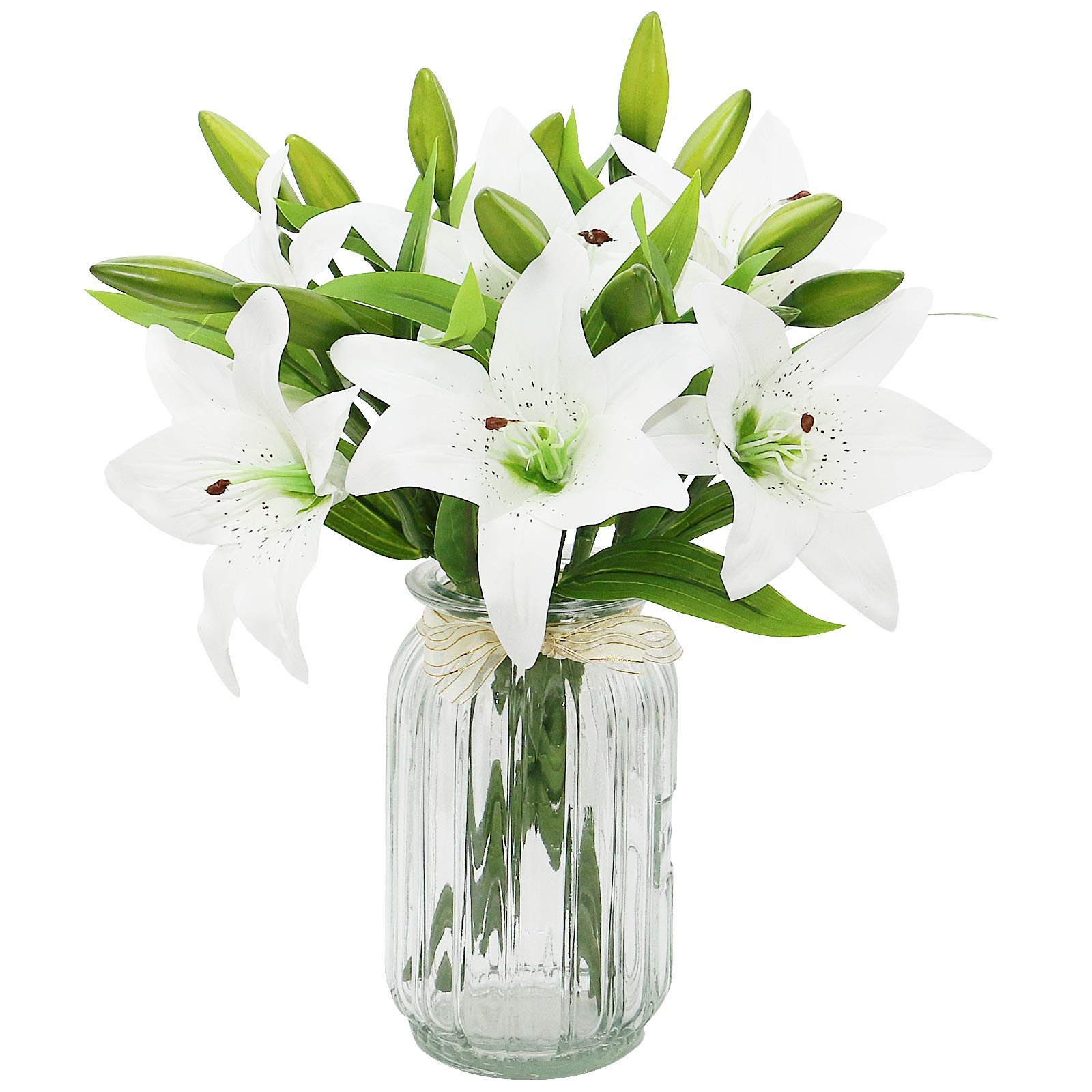 Olrla White Artificial Lily Flowers 6 pcs, Easter Lily, Waterproof Fake Flowers for Graveside Wedding Party Bathroom Garden Decor