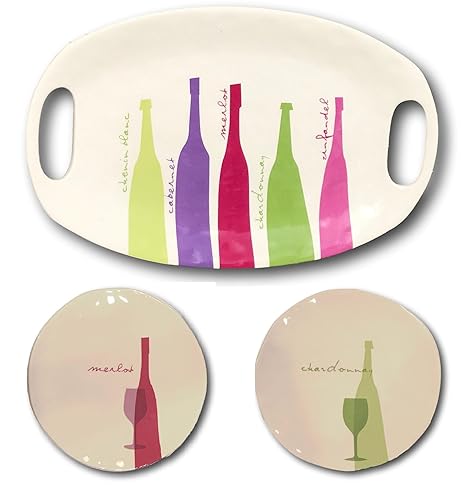 Amazoncom Set Of 3 Serving Plates W Colorful Wine Bottles