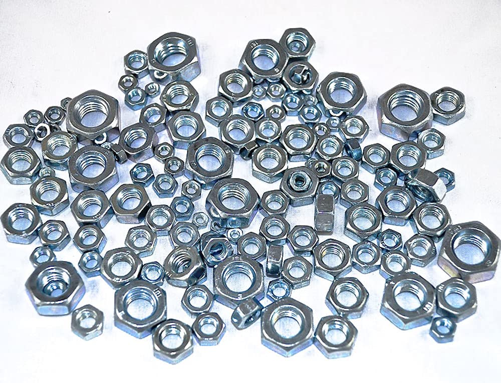 Merriway BH06558 (124 Pcs) Bright Zinc Plated Workshop Assortment of Steel Hex Nuts - Pack of 124 Pieces