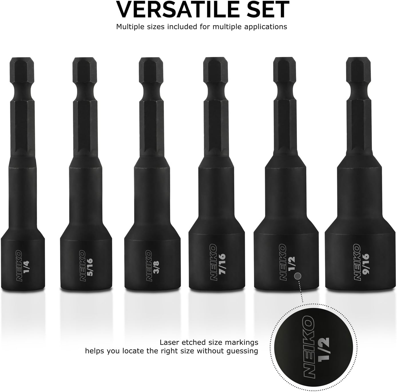 Neiko 10190A Impact Ready Magnetic Nut Driver Bit Set, 6Piece CR-V | SAE: Home Improvement