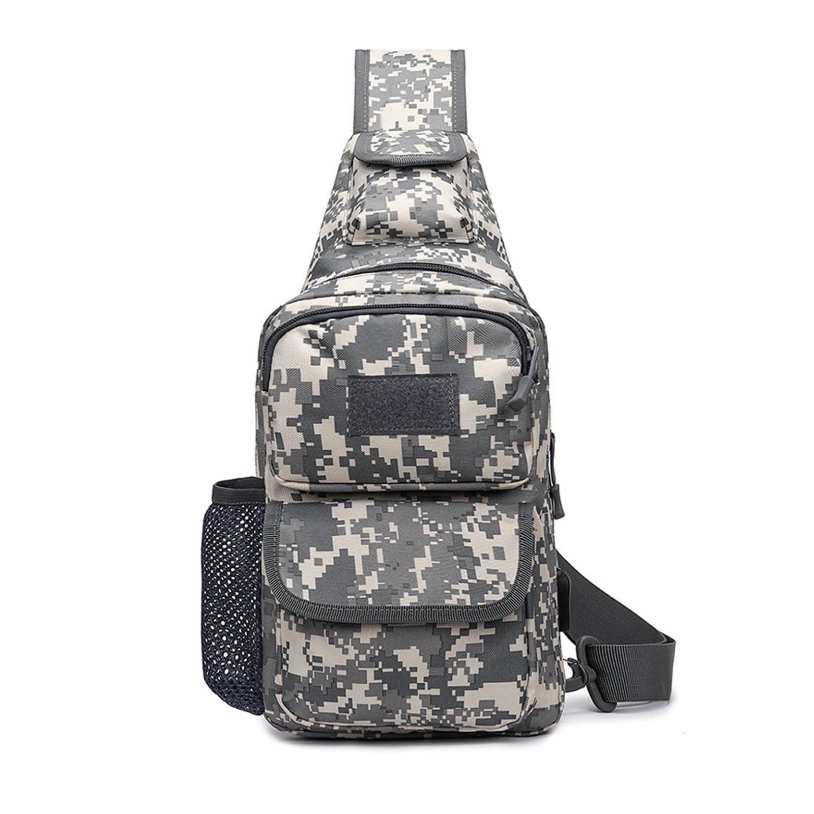 FANDARE Tactical Sling Bag Military Chest Bag Shoulder Backpack Crossbody Bags with USB Charging Port Tactical Small Rucksack for Men Women Hiking Range Travel Outdoor Sports Cover Pack Gray Camo