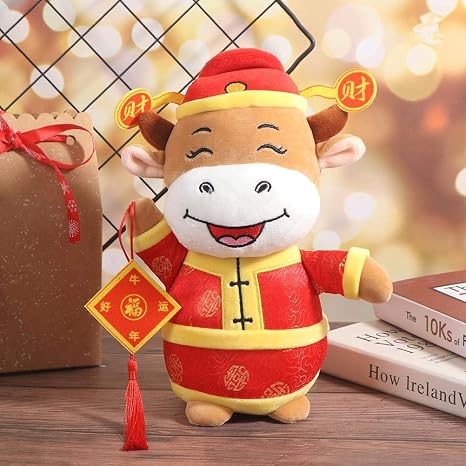 Amazon Com Ioffersuper 1piece Chinese Cow Mascot Year Of Ox Plush Toy Soft Cattle Doll Bolster Stuffed Animal Plush Doll For 2021 Ox New Year Lucky Zodiac Gift Home Office Car Decorations 22cm 8 7 Home