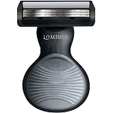 LOMIMEN Men's 3-Blade Travel Razor with Flexible Head, Moisture Strip, Carrying Case &amp; Extra Replacement Cartridge, Compact Manual Shaver, Black