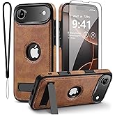 Hemduty for iPhone Air Case Leather 6.5 Inch, MagSafe Compatible with Upgraded N56 Strong Magnet, Hidden Kickstand, Slim Shockproof Protective Cover for iPhone 17 Air with Logo Cutout, Brown