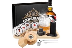 BIOBUBANA Whiskey Smoker Kit with Torch, Cocktail Drink Smoker Kit with 4 Flavors Wood Chips & Whiskey Stones Tools, Old Fashioned Bourbon Smoker Kit for Men Dad Bourbon Whiskey (No Butane) A