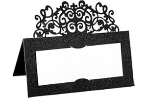 PATIKIL Table Name Place Cards,50Pcs 3.9 x 3.9inch Favor Decor Hollow Lace Cut Design Seat Blank Card for Wedding Party Seati