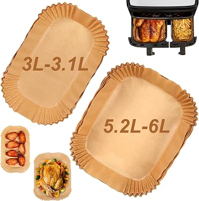YQL Air Fryer Liners 100Pcs for 5.2L/3.1L Small & Large Drawers