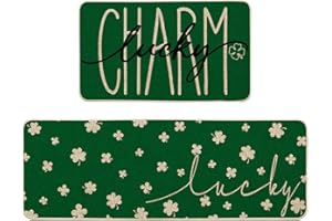 Artoid Mode Charm Lucky Shamrock St. Patrick's Day Kitchen Mats Set of 2, Home Decor Low-Profile Kitchen Rugs for Floor - 17x29 and 17x47 Inch