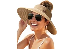 FURTALK Sun Visor Hats for Women Wide Brim Straw Roll Up Ponytail Summer Beach Hat UV UPF 50 Packable Foldable Travel