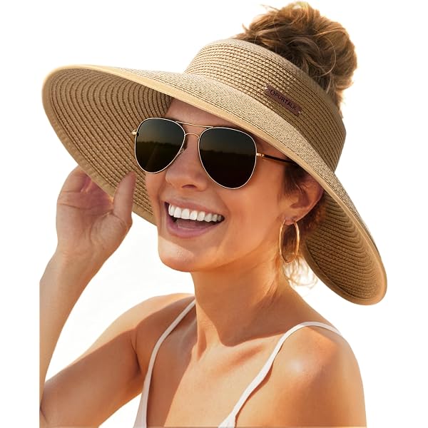 Wide Brim Foldable Straw Visor Hat UPF 50+ Ponytail Sun Visor Summer Packable Holzlrgus Sun Visor Hats for Women Wide Brim Sun Protection  main image 3
