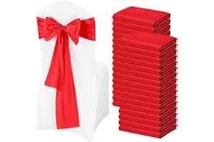 PESONLOOK 100 PCS Red Satin Chair Sashes, Red Chair Sash Satin Chair Cover Back Tie Supplies Chair Sashes Bows for Party Ceremony Banquet Chairs Decoration