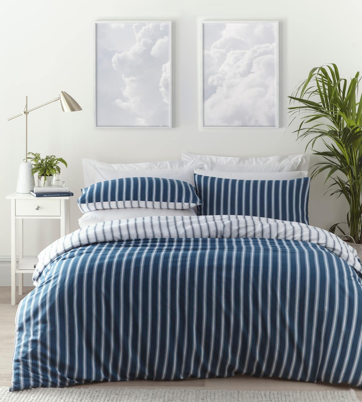 Portfolio Home Harvard Stripe Blue King Size Duvet Set Reversible Bedding Bed Set