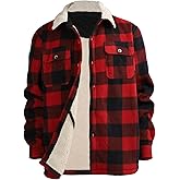 Facitisu Hoodies for Men Sherpa Lined Heavyweight Flannel Jackets Fleece Plaid Winter Warm Coats