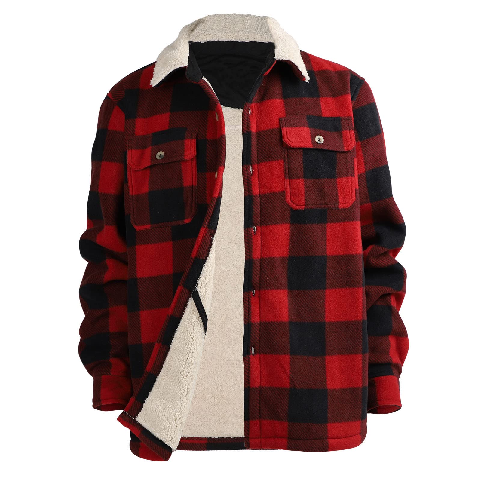 Facitisu Mens Flannel jacket Plaid Sherpa Lined Shirt Big and Tall Long Sleeve Flannel Coats Image