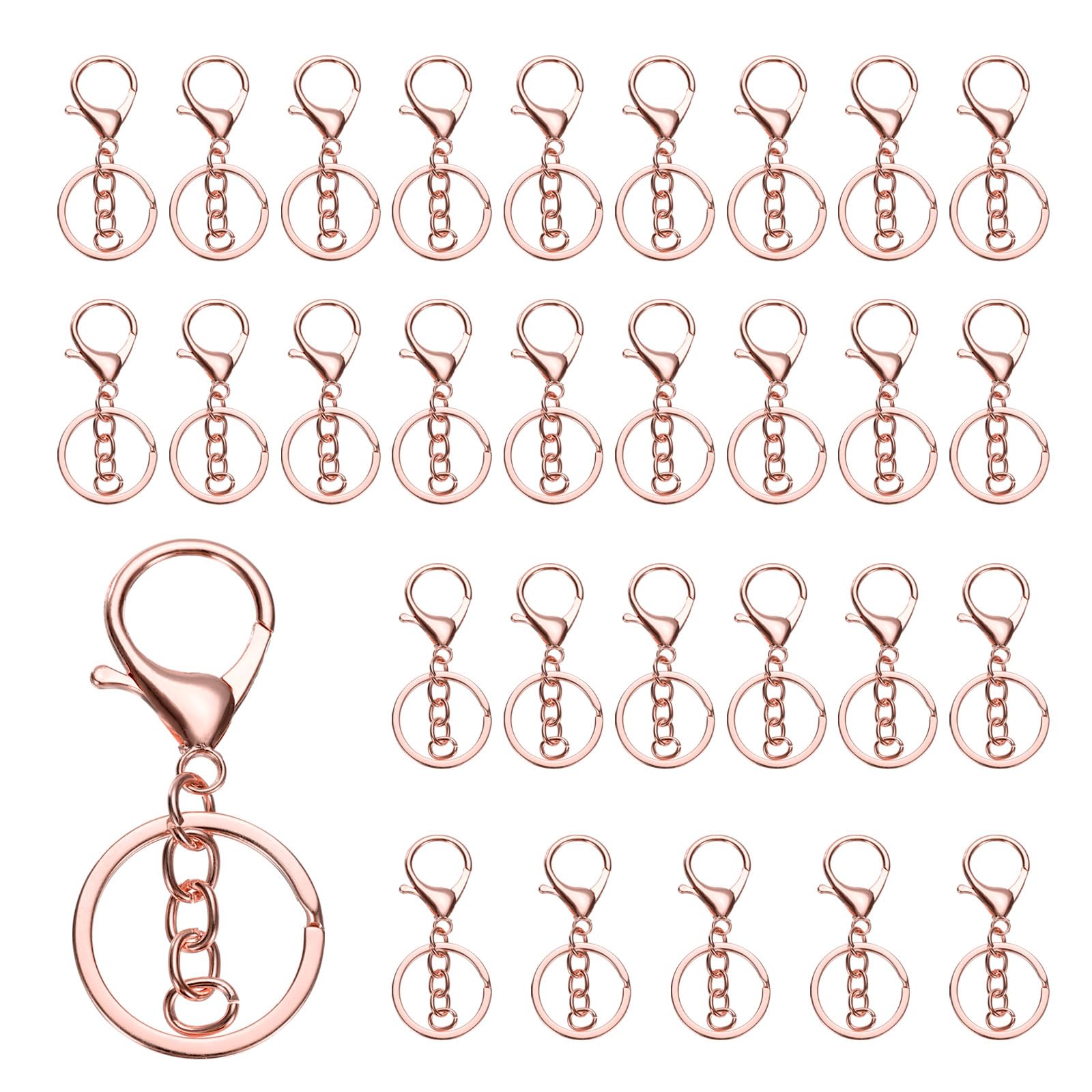 uxcell Lobster Claw Clasps Keychain, 30 Pcs Lobster Claw Clasp Hook with Flat Split Keychain Ring and Chain for DIY Craft Key Chain Accessories, Rose Gold