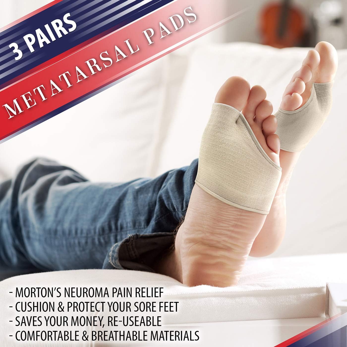 3 Pairs Breathable Fabric Forefoot Sleeves Cushion & Support