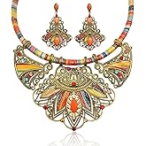 YAZILIND Chunky Necklace Earrings Women's Bohemian Chain Tribal Jewelry Set Handmade Geometric Charm Bib Choker Necklaces