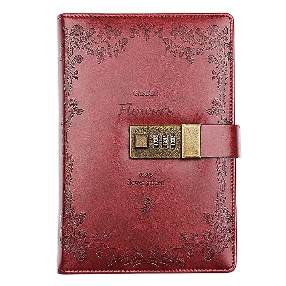 NectaRoy PU Leather Journal Writing Notebook Planner Organizer, Flower Pattern Daily Notepad Personal Sketchbook with Combination Lock, Card Slots, Pen Holder, B6 Size 20X14CM