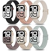6 Pack Thin Stretchy Braided Compatible with Apple Watch Band 38mm 40mm 41mm 42mm 44mm 45mm 46mm 49mm Women Men, Solo Loop Nylon Slim Strap for iWatch Bands Series 11 10 SE 9 8 7 6 5 4 Ultra 3 2 1