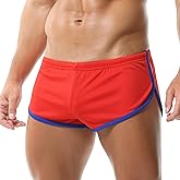 Men's Athletic Short Split Side Booty Short Bottoms for Running Gym Workout with Pouch