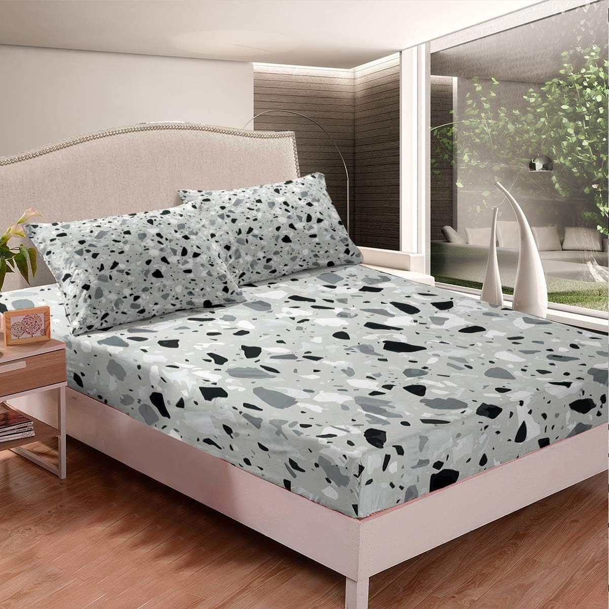 Amazoncom Marble Fitted Sheet Twin Size For Teens Bedroom Chic Geometric Design Bedding Set Boys Girls Kids Childnovelty Stone Pattern Bed Sheet Set Blue Grey Cobblestone Modern Decor 2 Pcs Kitchen