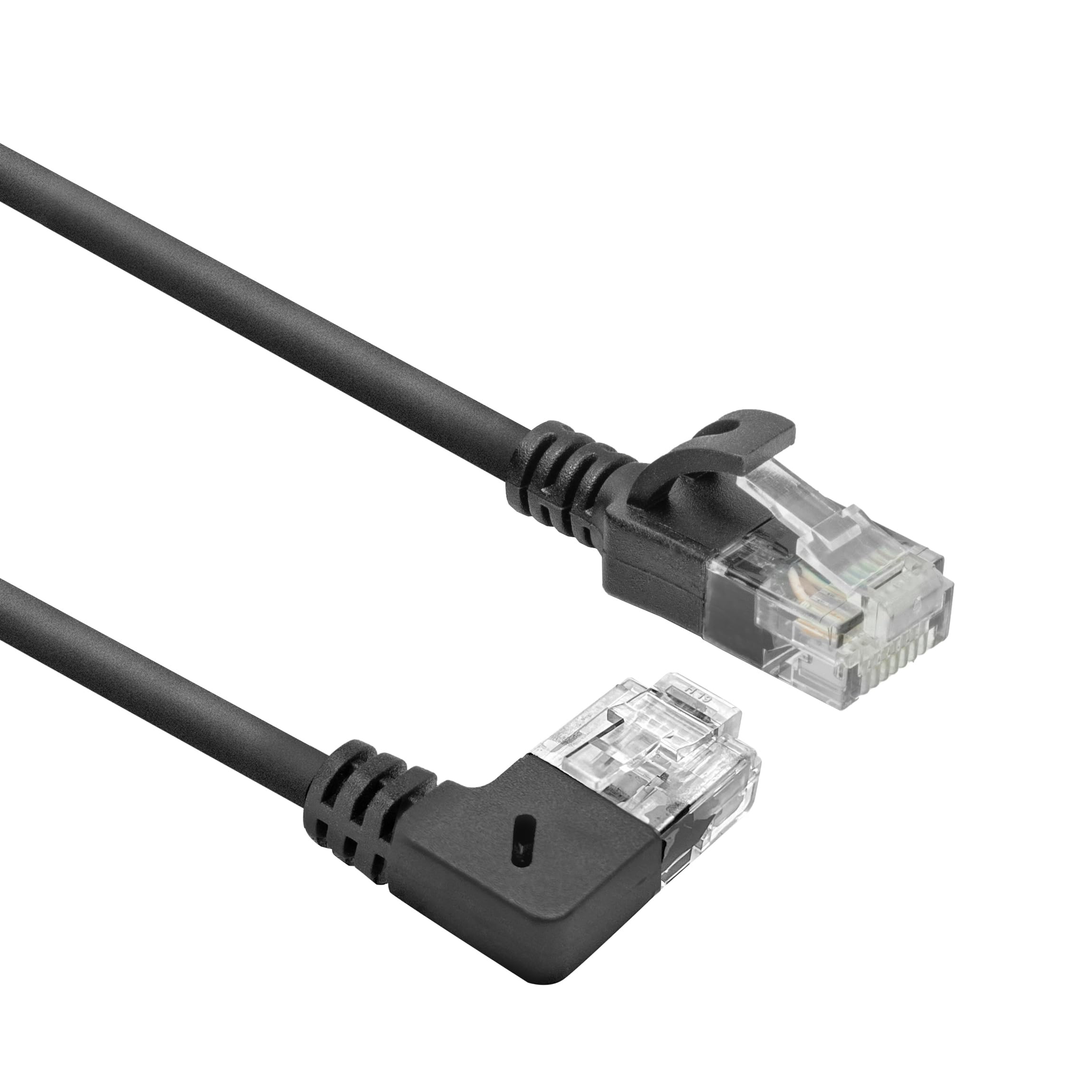 ACT CAT6A Network Cable 90° Angled Upwards, U/UTP LSZH LAN Cable Thin 3.6 mm Slimline, Flexible Ethernet Cable with RJ45 Connector, for Use in Data Centres, 0.25 m, Right