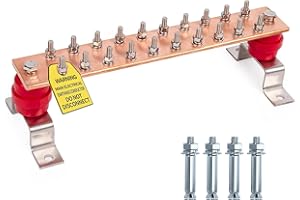 Bitiontry 10" Copper Ground Bar Kit,900A Grounding Busbar Bar with UL Recognized SM40 Insulators Rated Uimp up to 7.4KV