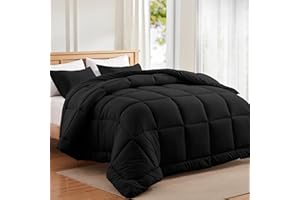 Mosluna Comforter Set Full Size, 3 Piece Bedding Comforters Sets for All Seasons, Bed Set with 1 Down Alternative Duvet Insert 82×86 Inches and 2 Pillow Cases (Full, Black)