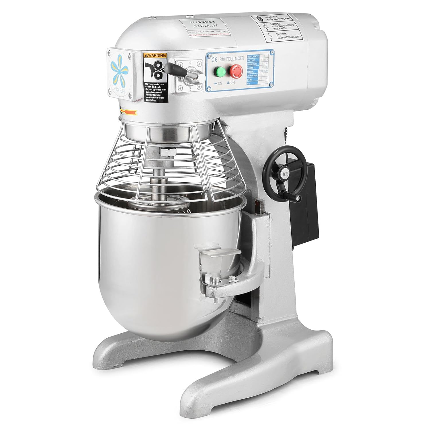 SucceBuy Food Mixing Machine 10L Food Mixer 3 Speeds Adjustable 130/233