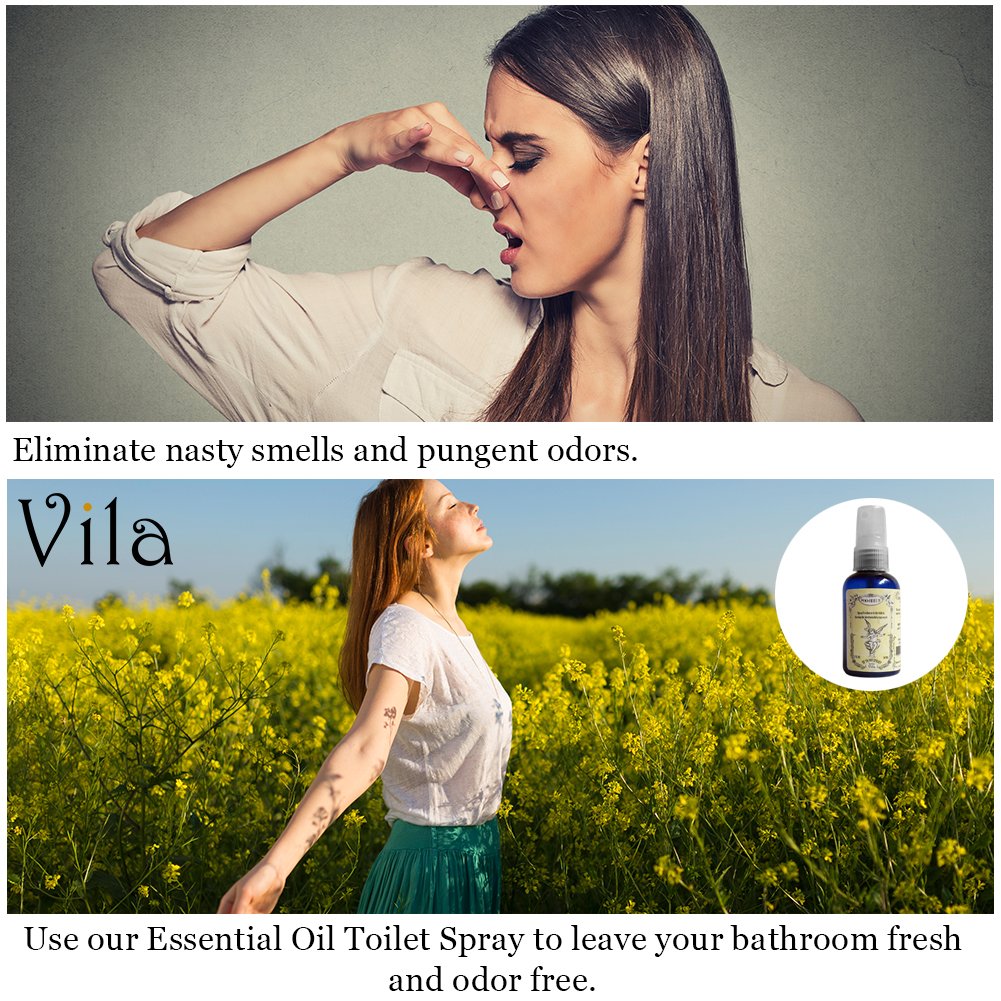 Lemongrass Toilet Spray by Vila - Prevent Bathroom Odors - 100% Essential Oils - No More Poop Smell - Deodorizer, Neutralizer and Freshener all in one 2oz Bottle