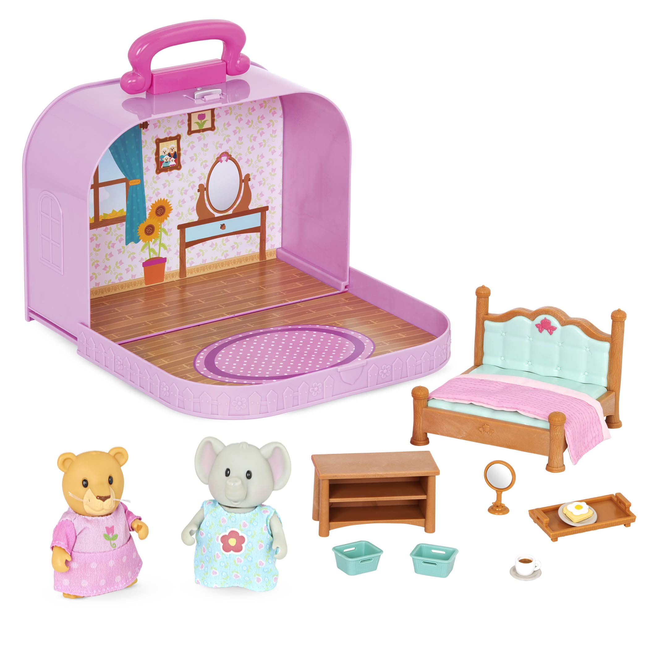 Li'l Woodzeez – Portable Dollhouse Playset with 2 Posable Figures – Playhouse Toy with Travel Suitcase – Mini Furniture & Accessories – Imaginative Play for Kids Ages 3 Years and Up – Collectible