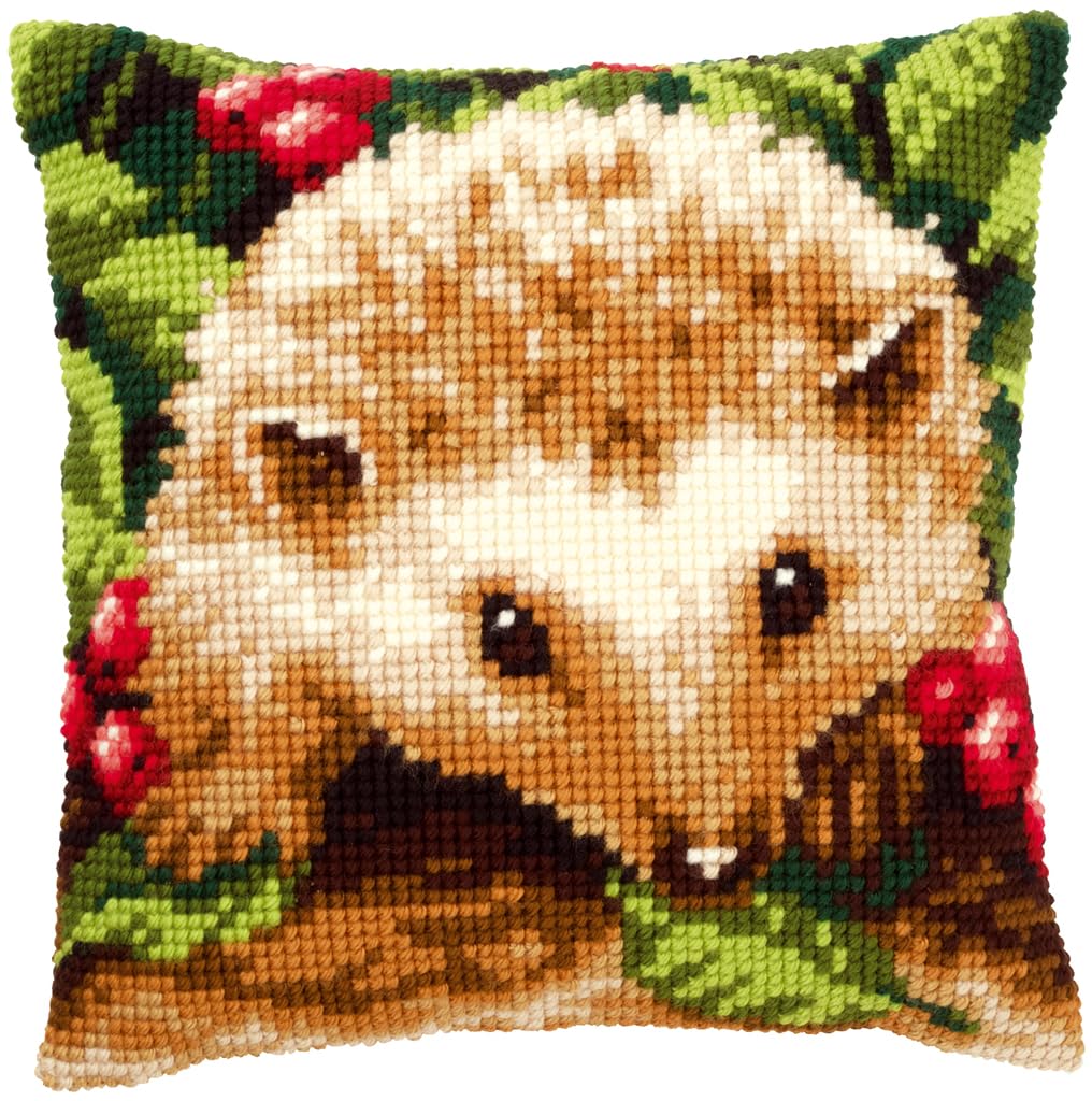 Vervaco Hedgehog with Berries Cross Stitch Cushion, Multi-Colour