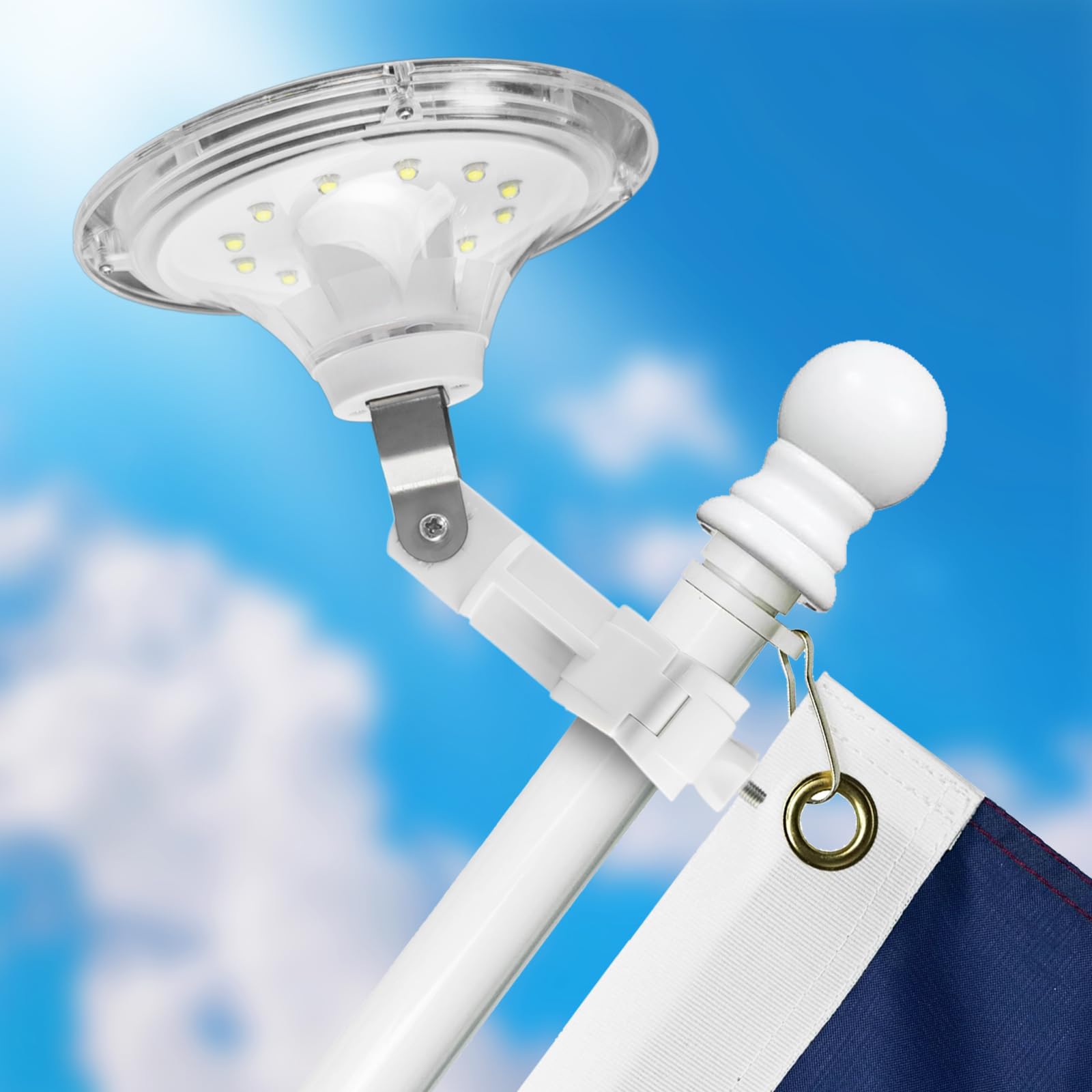 Photo 1 of Solar Flag Pole Light Upgrade, Bright Warm 6000k Solar Powered Flagpole Light for 5-6ft Diameter 1"-1.5"Flag Pole, Outdoor Dusk to Dawn Led Solar Lights,Outside House Garden Yard American Flags Decor