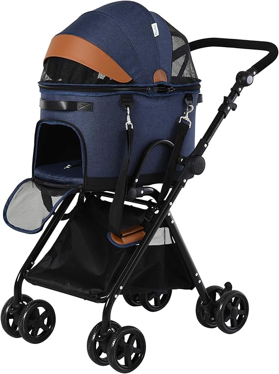 Pawhut Luxury Folding Pet Stroller Removable Carrier Adjustable Canopy