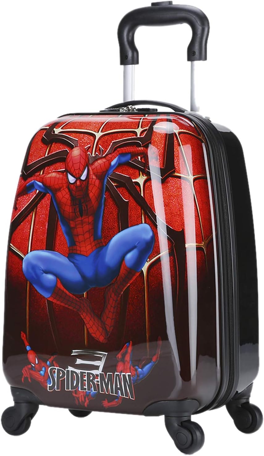 WCK Travel Kid's Luggage 18inch Carry on Hard Side Upright Cartoon Spinner Luggage Rolling (black spiderman)