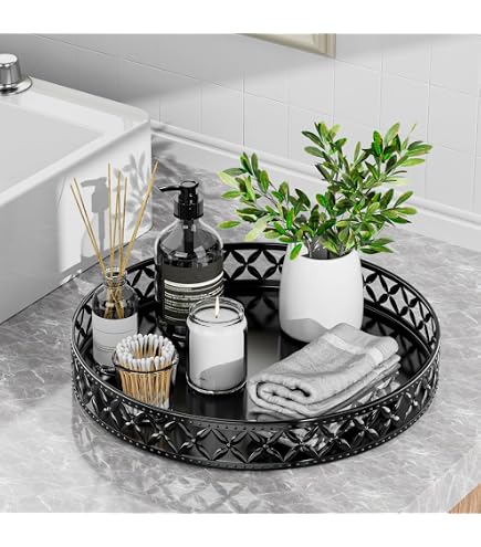 NiHome Thickened Silicone Vanity Tray - 8.3" Round, Shatter-Resistant Organizer For Bathroom/Kitchen