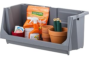 IRIS USA Stackable Storage Bins Open Front, Large, Heavy Duty Garage Organization, Husky Storage Bin, Tools Hardware Garden H