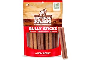 Natural Farm Odor Free Bully Sticks (4 Inch, 10 Pack) for Small & Medium Dogs - 100% Beef Chews for Pups, Non-GMO, Grain-Free, Fully Digestible Long Lasting Dog Treats