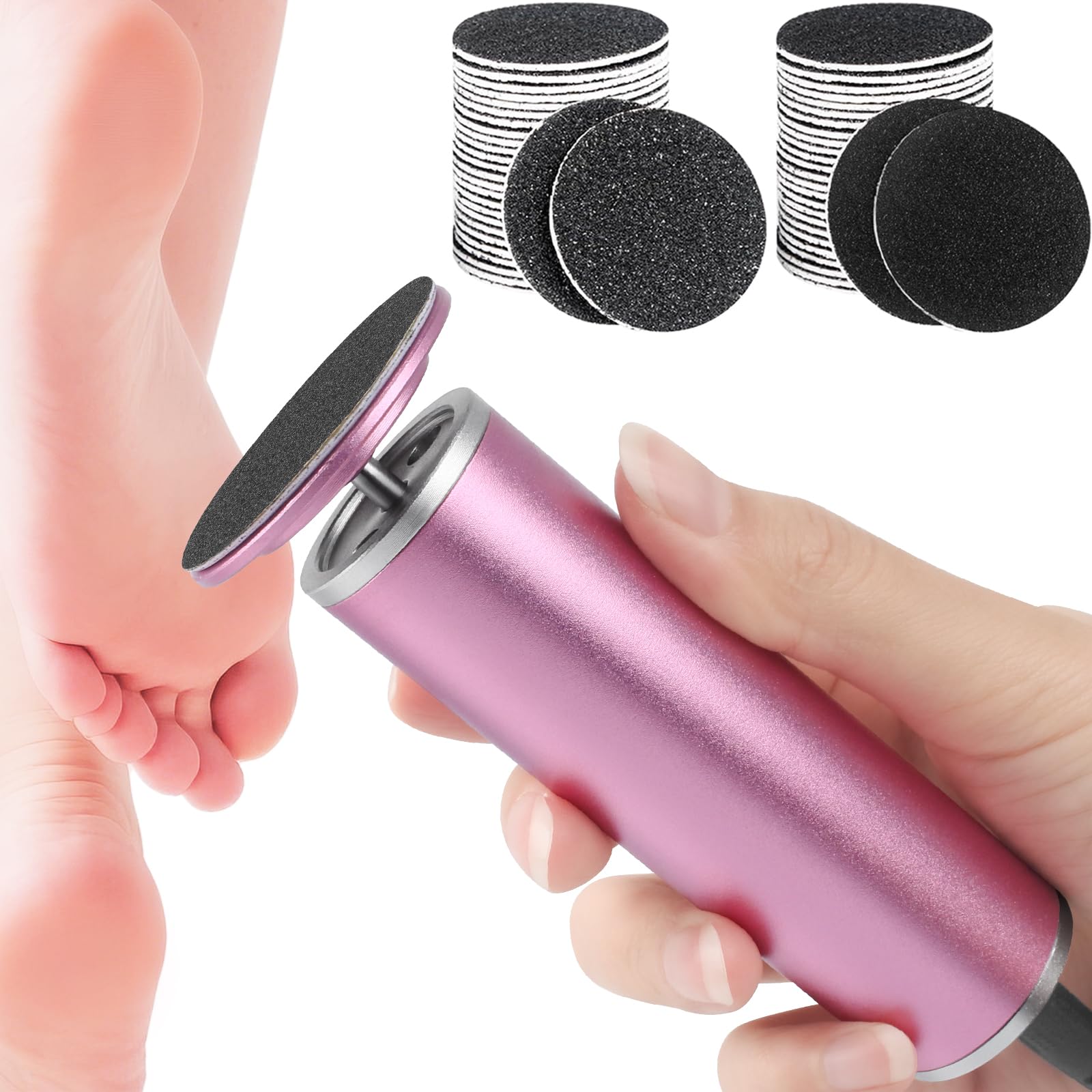 Photo 1 of Electric Foot Callus Remover with 60pcs Sandpaper Discs, 4.8IN Aluminum Foot File for Dead Skin and Cracked Heels, 800RPM Professional Pedicure Tool for Home Spa Use