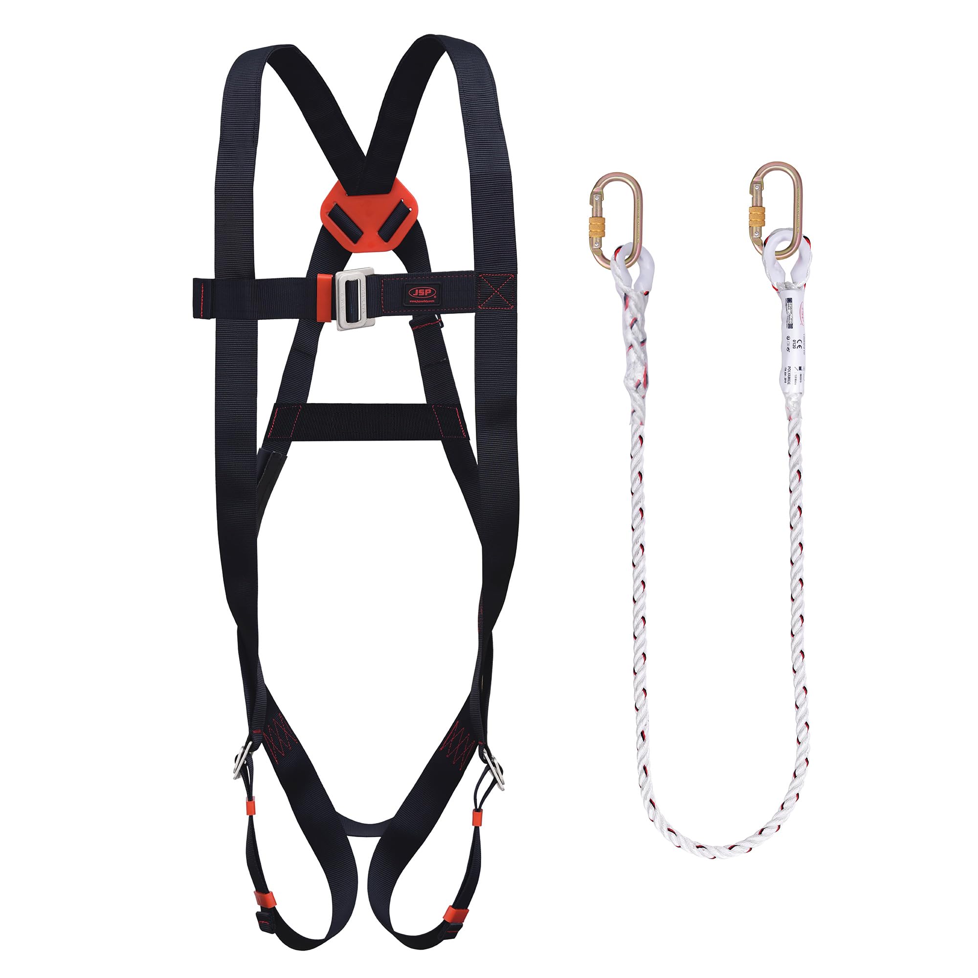 JSP SPARTAN Restraint Kit - Black - One Size - Height Safety - Harness & Lanyard - Working at Height (FAR1101)