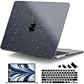 DONGKE Compatible with MacBook Air 13.6 inch Case M4 M3 M2 2025 2024 2023 2022 A3240 A3113 A2681, Glitter Bling Plastic Hard Shell & Keyboard Cover for MacBook Air M4 13 inch Case, Sparkly Black