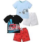 Jecson Toddler Boy Clothes Summer Outfits Cotton Short Sleeve T-shirts and Shorts Set 4 Pieces 12Months-5 Years